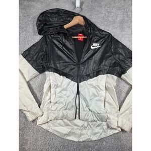 Nike Sportswear Windrunner Hooded Windbreaker Jacket Black White Boys S